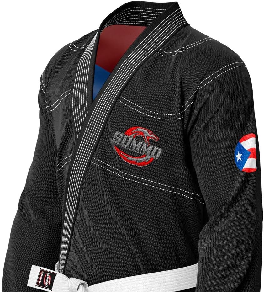 Premium Puerto Rican Black Sublimation Brazilian Pearl Weave Jiu Jitsu Gi - Built in Rash Guard - with Lining (BJJ GI)