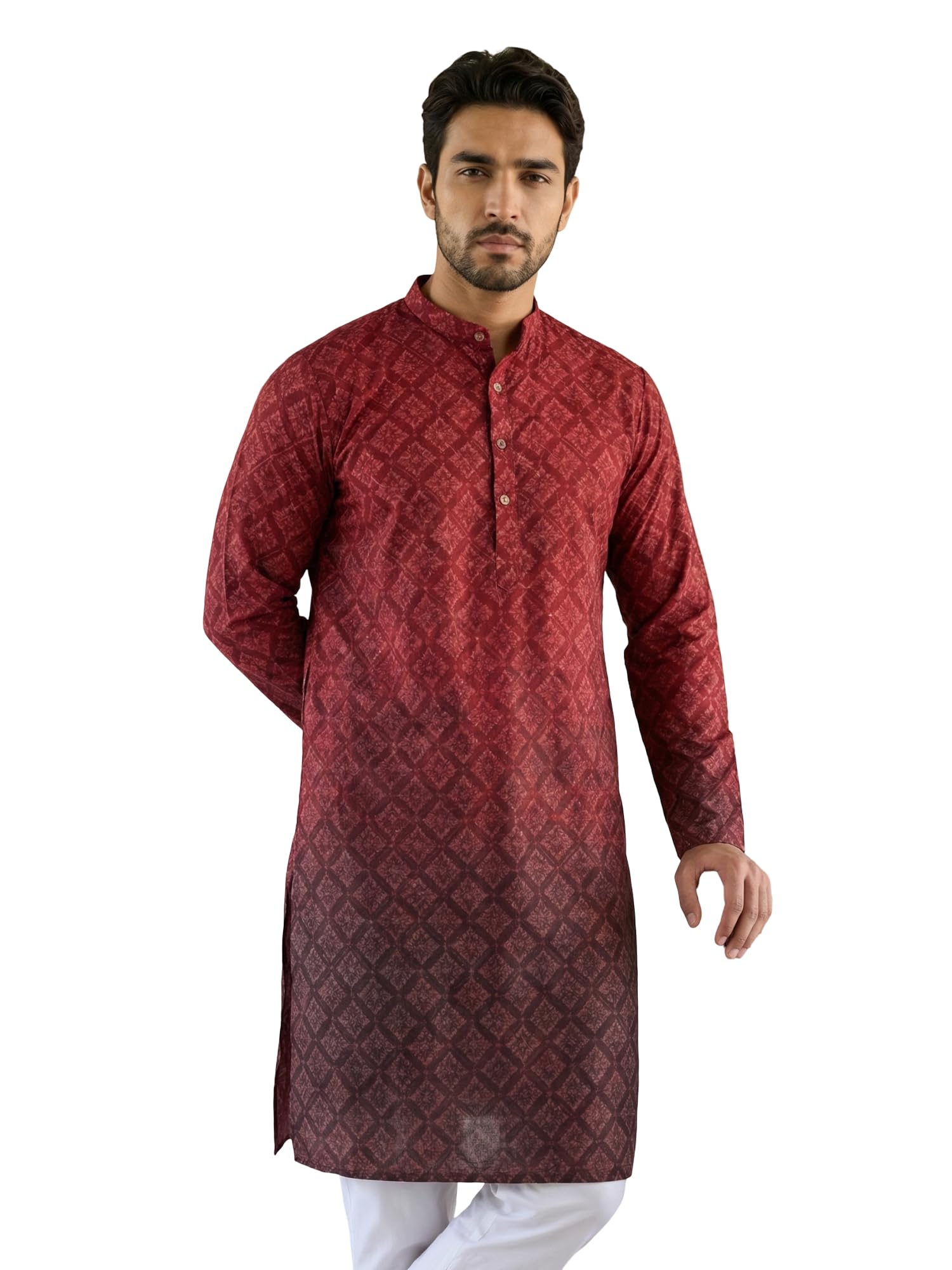 Maroon Ombre Printed Kurta for Men-image-49
