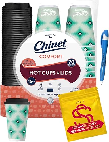CANDYRIFIC Chinet Comfort Cup Hot Cup & Tapas, 16 oz. (70 unidades) | Vasos clásicos desechables de plástico, tazas de café, tazas de café | Sameday