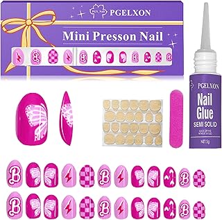 24Pcs Press on Nails for Kids, Hot Pink Purple Butterfly Children Fake Nails for Kids Teenager Girls 6-12, Non-Toxic Nail Kit with Nail Glue, Adhesive Tabs