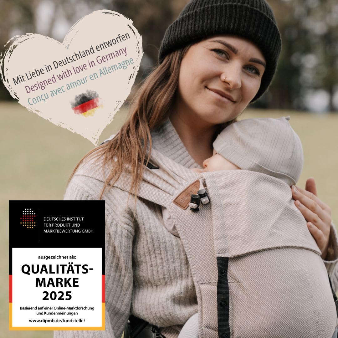 Hoppediz Primeo Babytrage für Neugeborene – Ergonomische Babytrage aus 100% kbA Baumwolle – Bauchtrage, Hüfttrage & Rückentrage