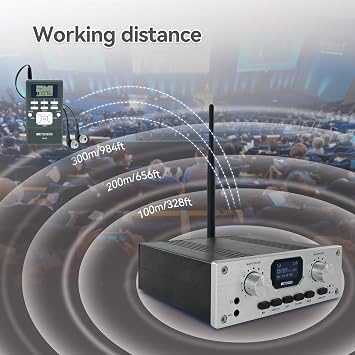 Retekess TT119 Church Translation System, Assistive Listening System, 300m/980ft, Support Stereo Input, Recording Function, Simultaneous Interpretation Devices for Court (1 Transmitter 10 Receivers)