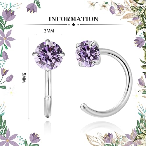 Miniatura 2 de GLLBTPT Small Huggie Half Hoop Earrings CZ Tiny Cartilage Hypoallergenic Stud Earrings for Women Teen Girls (purple)