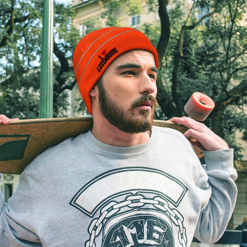 Reflective Beanie for Men & Women I Love Luxembourg I Love Acrylic 1 Size