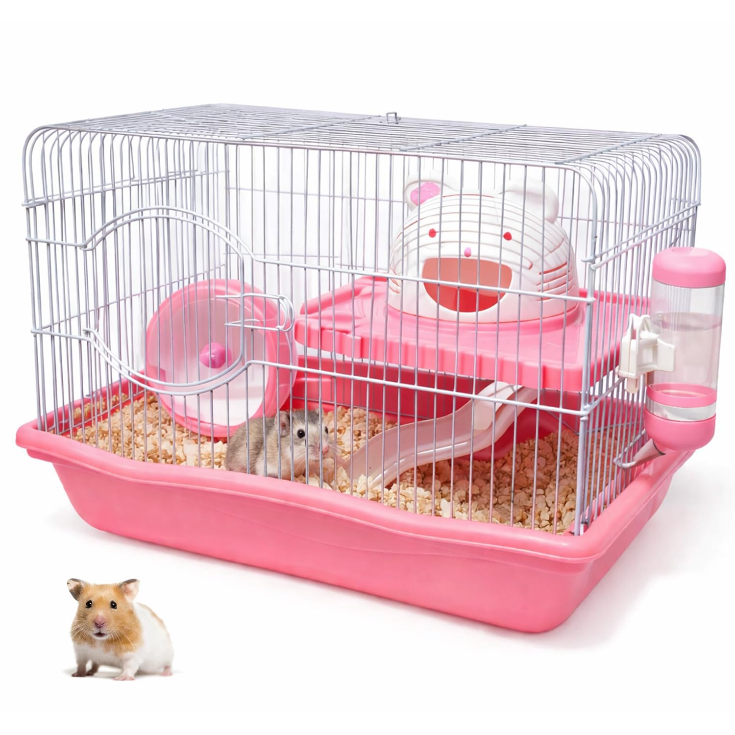 Jainsons Pet Products Double Layer Large Pet Hamster Cage, with Cat Head Design House and Silent Running Wheel, Portable Hamster Cage Includes Water Bottle & Slide Toy | Color May Vary 45cm-picture-10