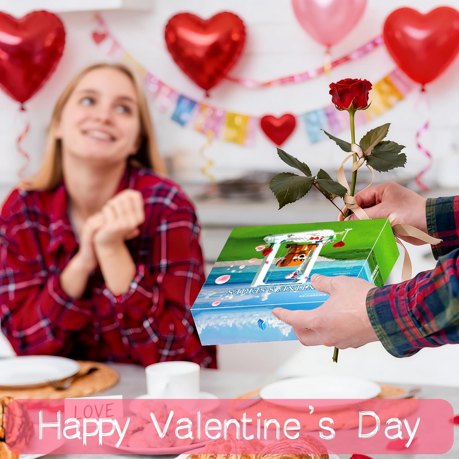 Nubee Valentine’s Brown Bear Building Toys Compatible for Lego, Cute Swing Bears Building Sets with Heart, Flowers, I Love You, Cupid's Arrow, Birthday Valentine Gifts for Boys Girls Aged 8+