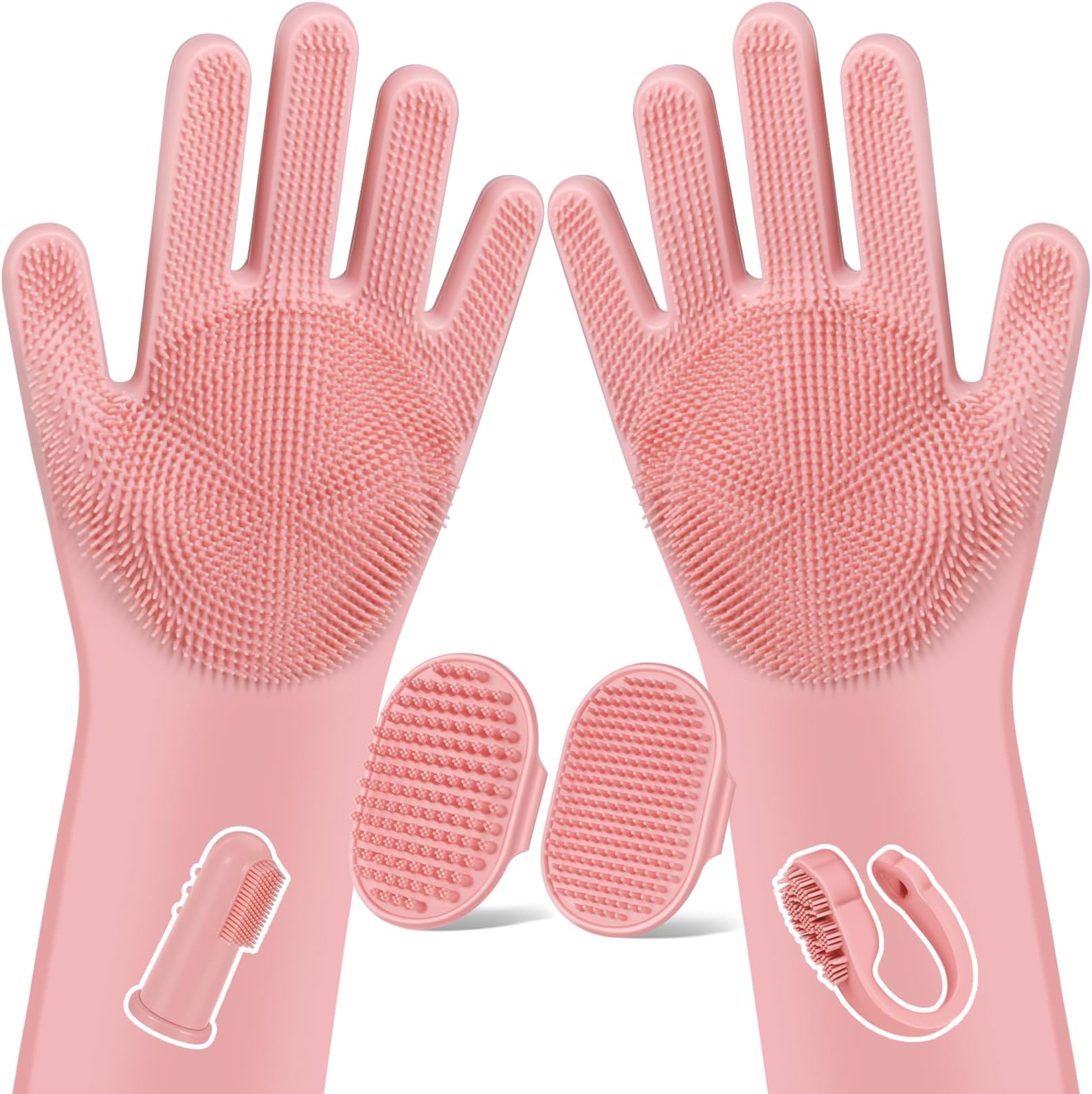 Augwind 6PCS Pet Grooming Kit for Dogs,Cats and Horses | Dog Washing Gloves | Dog Bath Brush | Dog Bath Gloves | Dog Shampoo Brush | Pet Grooming Gloves | Dog Bath Supplies (Light Pink)