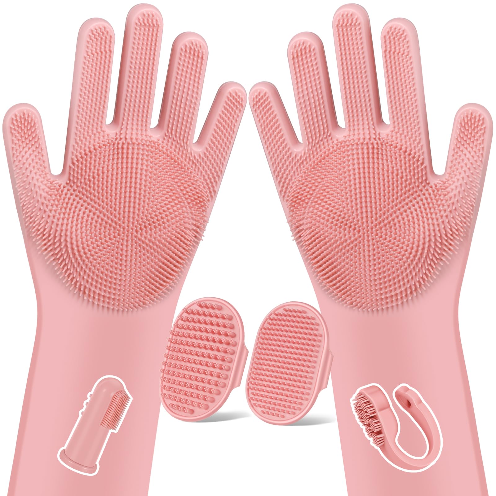 6PCS Pet Grooming Kit | Dog Washing Gloves | Dog Bath Brush | Dog Bath Gloves | Dog Shampoo Brush | Pet Grooming Gloves | Cat Bathing Supplies | Dog Bath Supplies (Light Pink)
