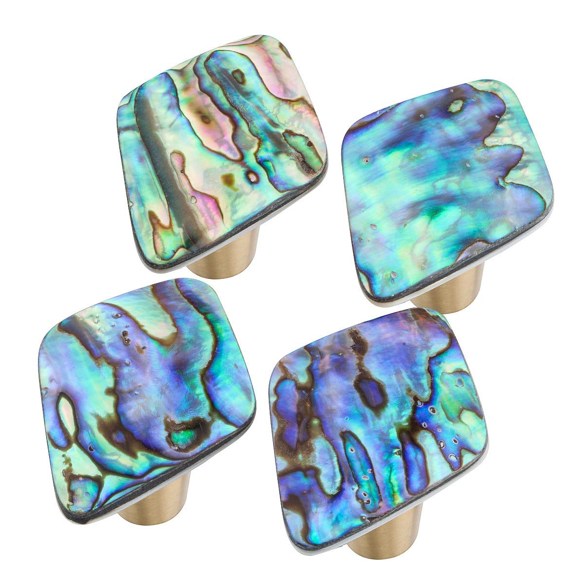 mookaitedecor Set of 4 Abalone Shell Cabinet Knobs with Screws, Rhombus Stone Pulls Handle for Dresser Drawer Cupboard Furniture Decorative