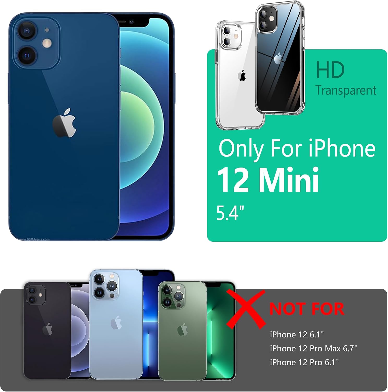 ONES for iPhone 12 mini HD Clear Slim Hard Case Military-Grade Protection [Shockproof Airbags] Raise Edges Protect Camera & Screen, [Anti Yellow & Slip] PC + TPU Hybrid Transparent Silicone Cover image 2