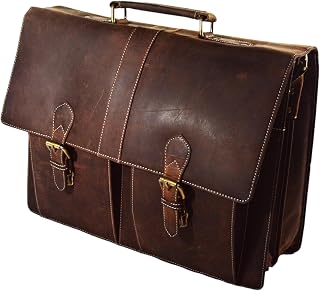 16 inch Leather Messenger Bag Satchel Laptop Genuine Computer Shoulder Handmade Office Brown Briefcase for Men.