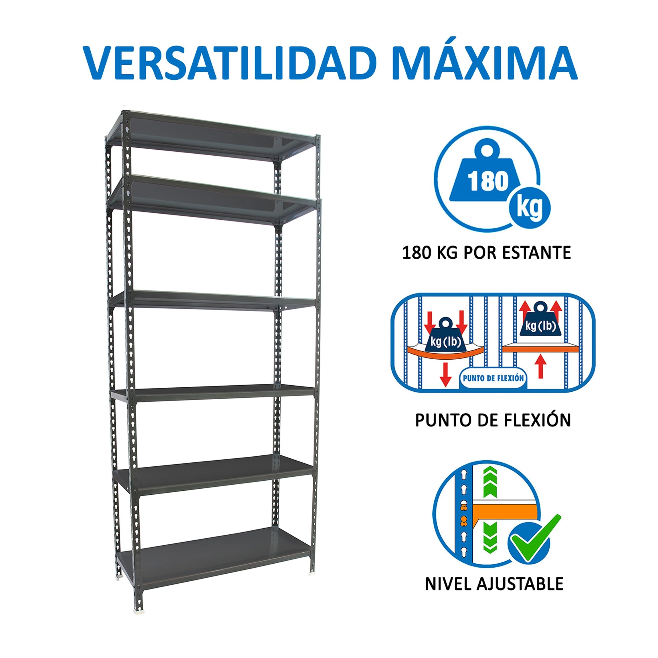 Simon Rack Regał metalowy 2500x800x400 mm, 6 półek, nośność 180 kg na półkę, regał magazynowy i garażowy, stabilna konstrukcja, kolor Antrakitowe – Simon Classic