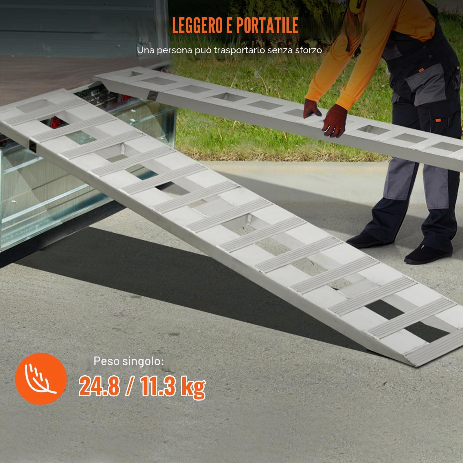 VEVOR Rampa Carico in Alluminio 2 Pezzi 183x38 cm, Rampa Portatile,di Accesso con Capacità Carico 2721,6 kg per Moto, Fuoristrada, Rimorchio, ATV, UTV, Trattore, Tosaerba, Rampa per Trasporto
