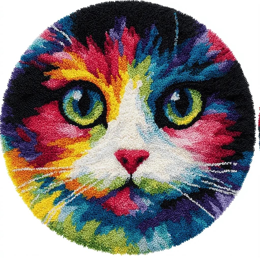 WallustrioaW Round Latch Hook Rug Kits Cat for Adults and Starter 50 * 50Cm