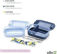 Vista 4 de Ello Juego de 2 contenedores de almacenamiento de alimentos de plástico para lonchera, tipo Bento, con tapas de plástico herméticas, a prueba