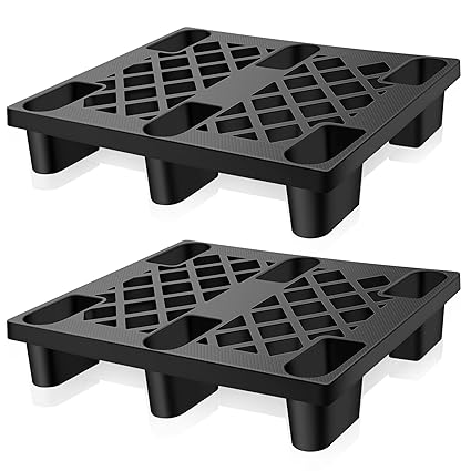 GlikCeil Plastic Pallets 25 x 28.7 x 5.7 Inch Waterproof Storage Grid Pad Lightweight Floor Basement Pallet HDPE Breathable Grids Article Racks for Garage Supermarket Basement, Black (2 Pcs)