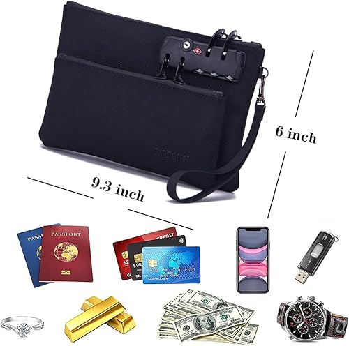 Miniatura 5 de Bolsa de dinero con cerradura, bolsa de accesorios de bloqueo de doble capa para hombres y mujeres, bolsa bancaria, pasaportes, suministros