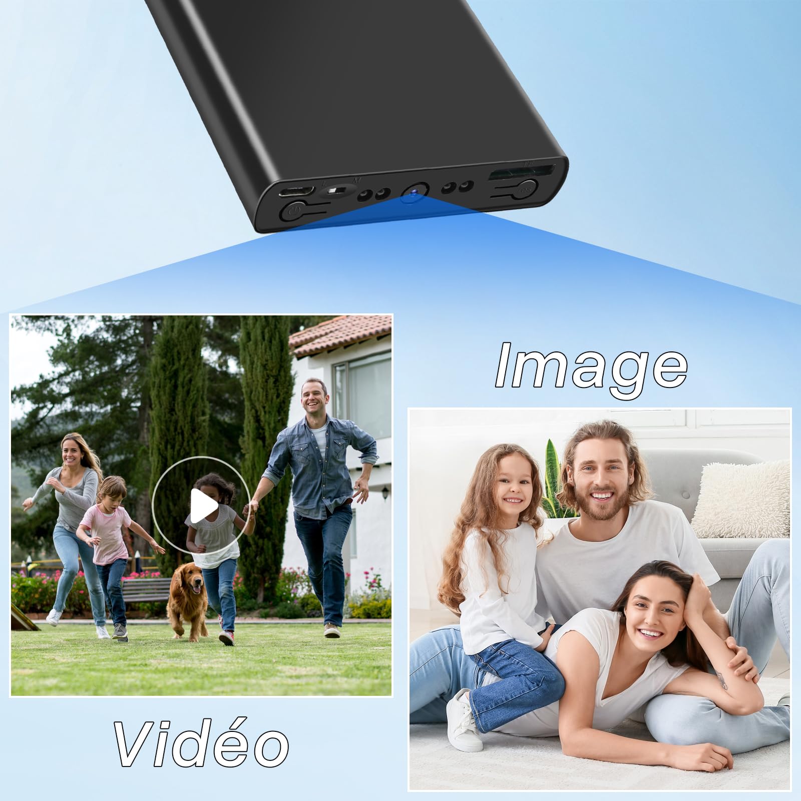 Caméra Espion Discrète HD 1080P, 10000mAh Power Bank Caméra Cachée sans WiFi, Mini Camera Espion Portable, Spy cam avec Audio et Vision Nocturne pour Activités intérieures et extérieures