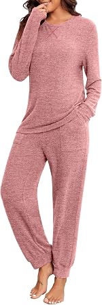 PrinStory Womens Pajama Sets Long Sleeve Pajamas Soft Pjs Sets for Women 2 Piece Lounge Set Loungewear with Pockets