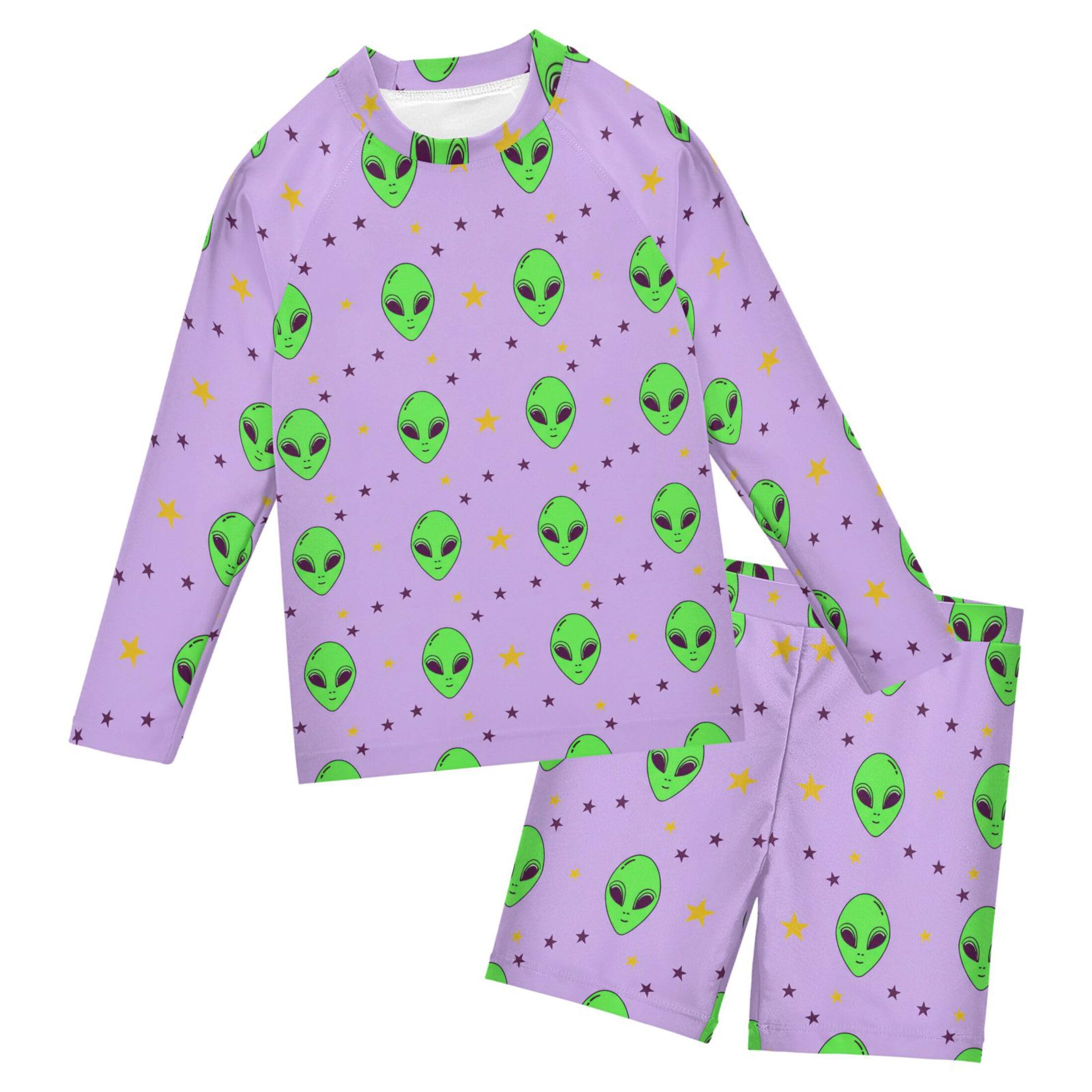 Cute Alien UFO Baby Boys' Toddler Long Sleeved Rashguard Swim Bathing Suit Set B0404034