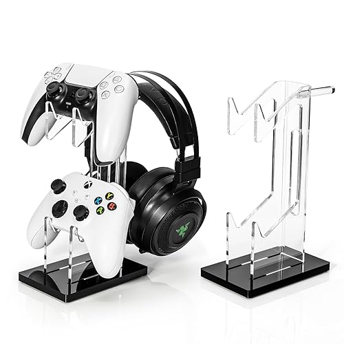 OAPRIRE Headset and Controller Stand, Space-Saving 2 Tier Game Controller Holder, Acrylic Controller and Headset Stand for Desktop, Universal Design