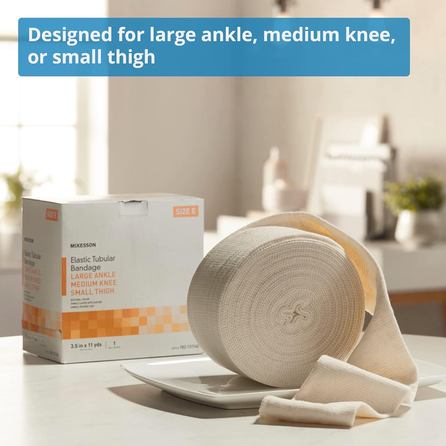 McKesson Elastic Tubular Support Bandage, Large Ankle/Medium Knee/Small Thigh, Size E, 3 1/2 in by 11 yds, 1 Count, 1 Pack