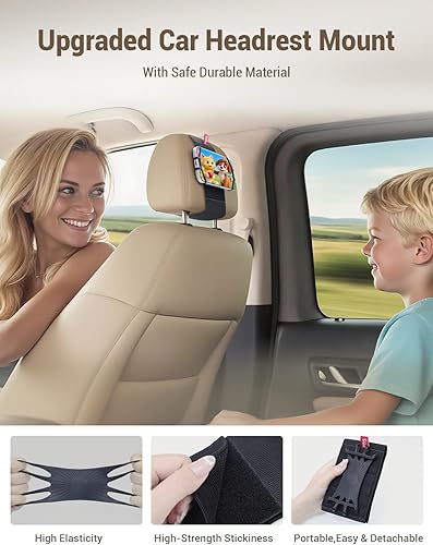 Miniatura 7 de Paquete de 2 soportes para reposacabezas de teléfono de automóvil, soporte para reposacabezas de asiento trasero de automóvil para niños, esenciales