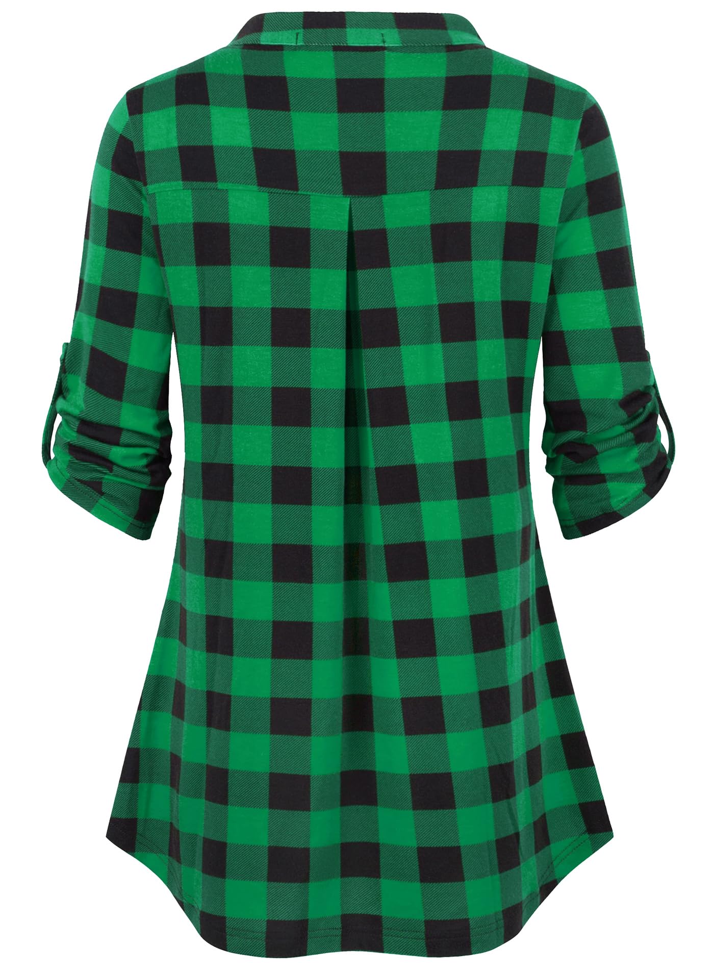 Ninedaily Women's 3/4 Sleeve Plaid Shirts Zip Floral Casual Tunic Blouse Tops: Small Black Green Plaid
