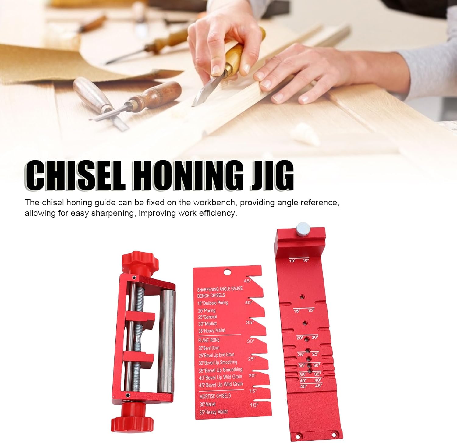 Fafeicy Precise Chisel Sharpening Jig with Angle Fixture, Aluminum Alloy Honing System for Woodworking Chisels, 20.42oz Tool for Carving and Furniture Repair