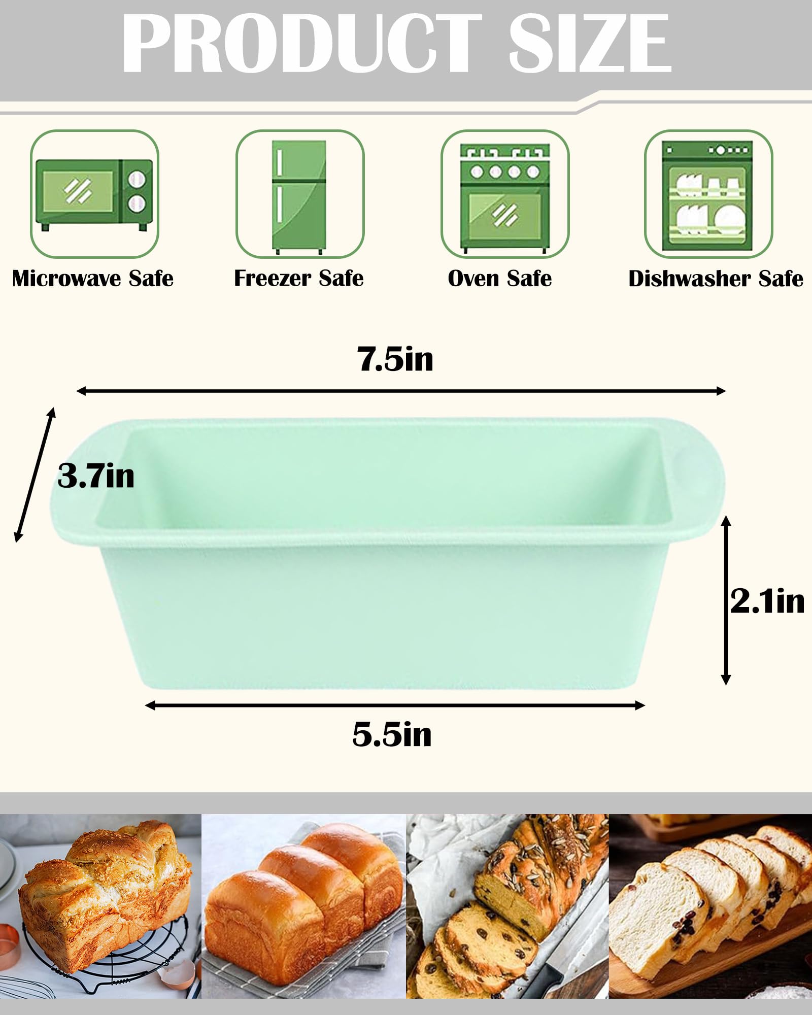 Molde de silicona para pan, sartenes antiadherentes para hornear, moldes de silicona flexibles para pan, pasteles, pastel de carne (4 unidades, rojo, verde, blanco y morado)