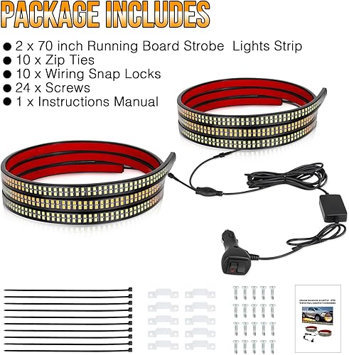 Miniatura 7 de OPL5 2 tiras de luces estroboscópicas de emergencia de 70 pulgadas, color blanco ámbar, 1152 LED, impermeables, flexibles, intermitentes,