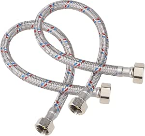 Uxcell 16Inch Long Faucet Supply Line Connector, 2pcs G3/8 Female Compression Thread X M10 Male Connector Braided Short 304 Stainless Steel Water Supply Hose Line
