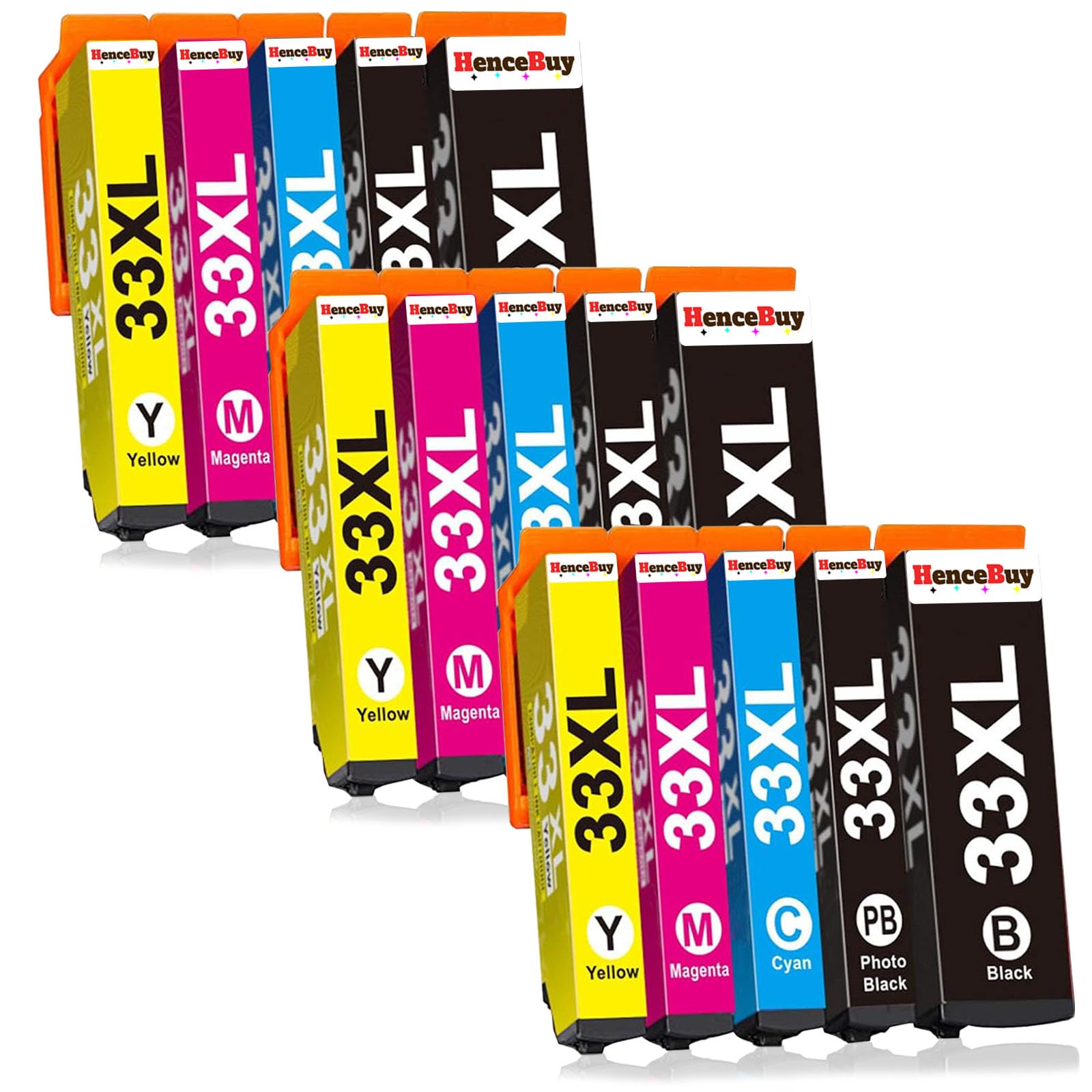 HenceBuy 33XL Multipack Druckerpatronen Kompatibel für Epson 33XL 33 XL für Epson Expression Premium XP-7100 XP-530 XP-640 XP-830 XP-900 XP-645 XP-635 XP-630 XP540 Patronen (15er-Pack) ﻿