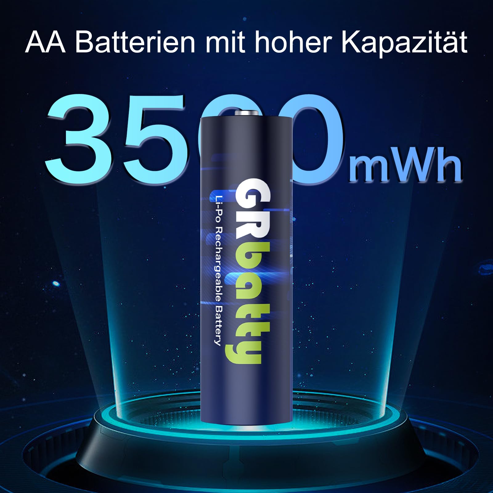 GRbatty Batterie Ricaricabili AA Litio 1,5V 3500mWh Ad Alta Capacità,Confezione da 8 con 1500 Tech Pile Ricaricabili AA con LCD Caricabatterie
