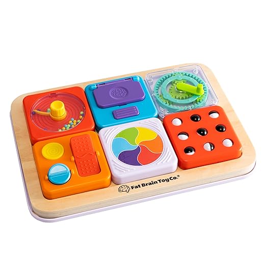 Fat Brain Toys PlayTab Essentials, Modular Sensory Activity Board, Busy Board for Toddlers and Babies Ages 12 Months+