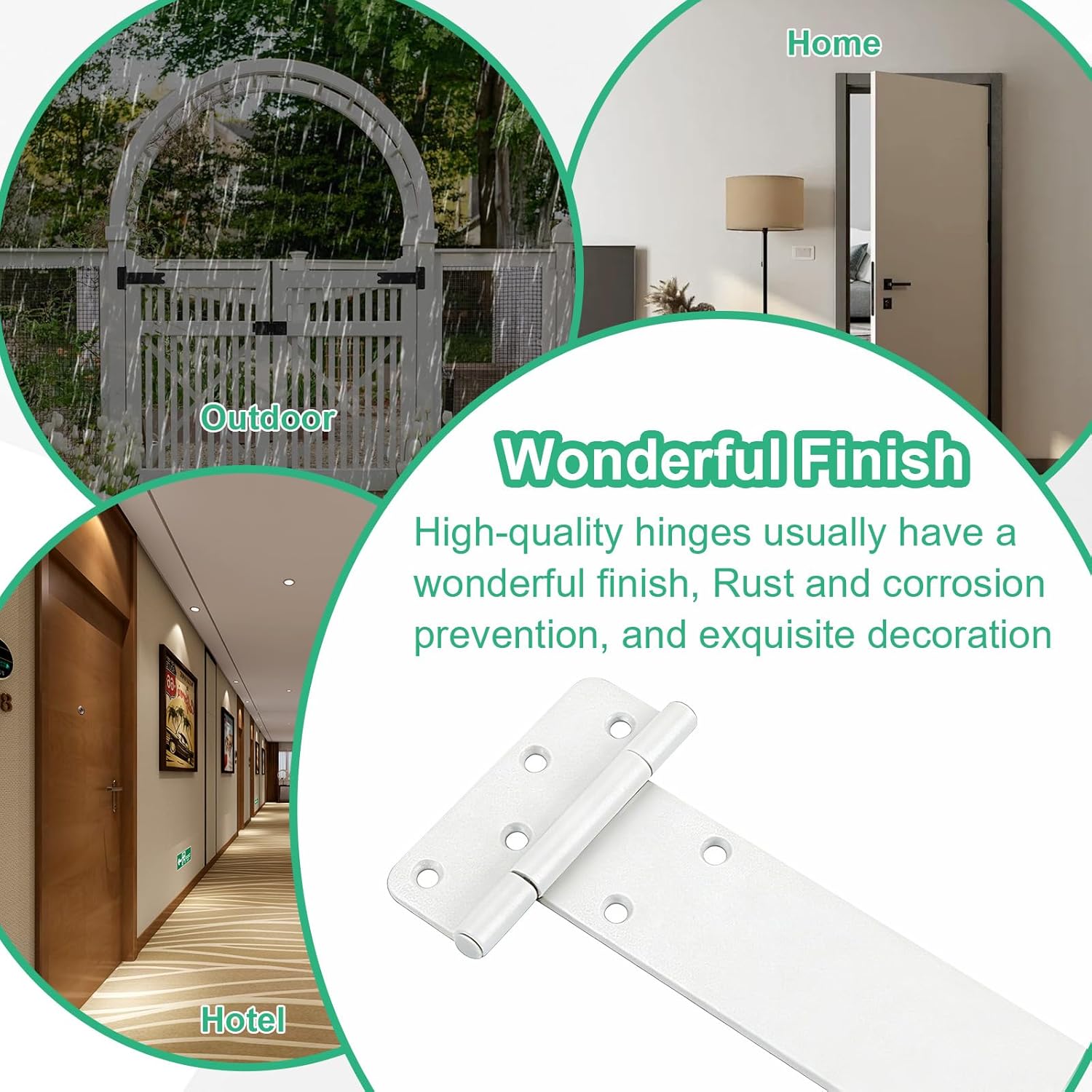 8 inch Gate Hinges,300 Lbs Capacity, Matte White Hinges,6 Pack Heavy Duty Door Hinge, T-Strap Shed Gate Hinges,Hardware for Wooden Fences, Barn Door Hinge (8 in - 6 Pack - U)-Patent Pending