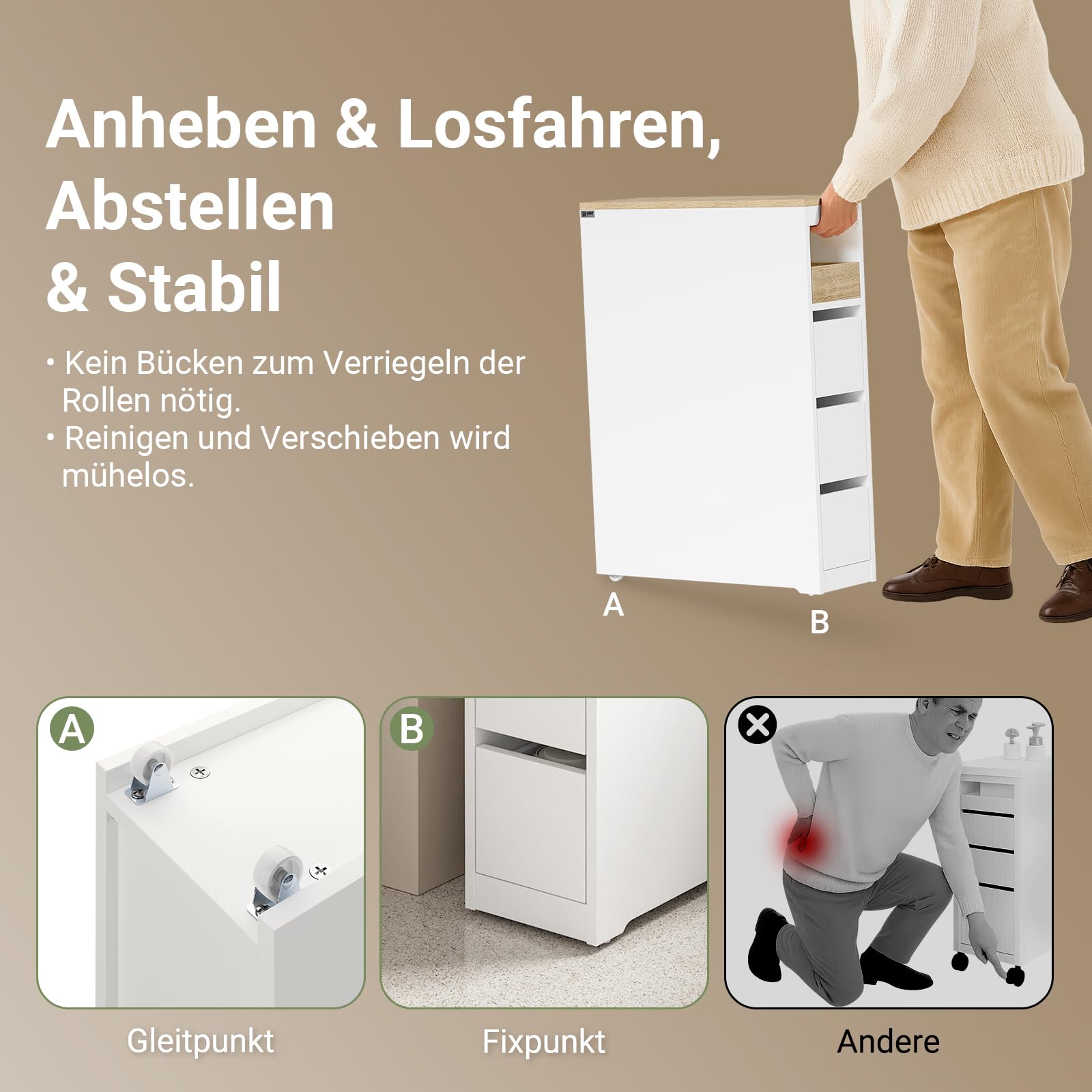 SoBuy Badezimmerschrank mit Rollen und 3 Schubladen 60x20x82,3cm Badezimmer