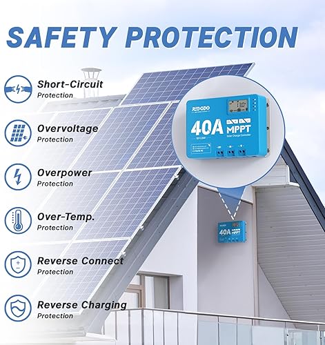 Miniatura 4 de Redodo Controlador de carga solar de entrada de 40 amperios MPPT 12V24V DC con módulo Bluetooth incorporado, pantalla LCD ajustable de parámetros