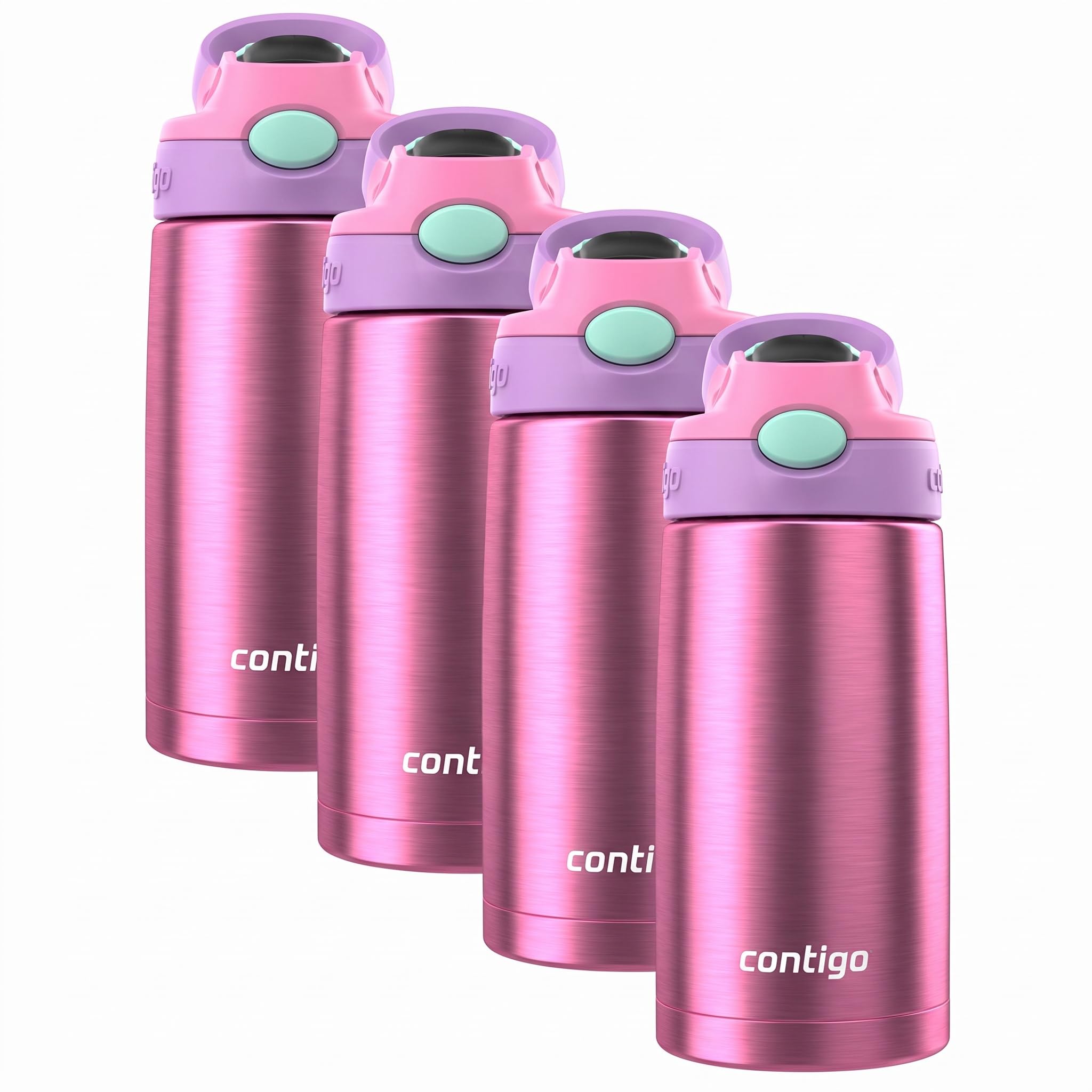 Contigo Autospout Water Bottle with Straw 13 oz Azalea/Pansy (Pack of 4)