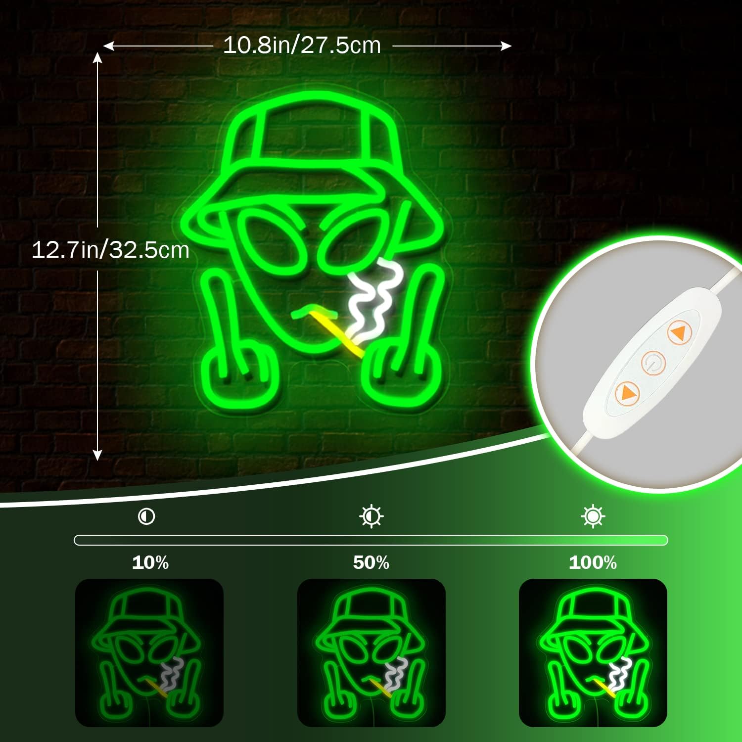 Alien Neon Sign Green Alien LED Neon Signs for Wall Decor Dimmable Neon Lights Signs for Bedroom USB Powered Light Up Sign Man Cave Bar Party Hip Hop Home Wall Decor