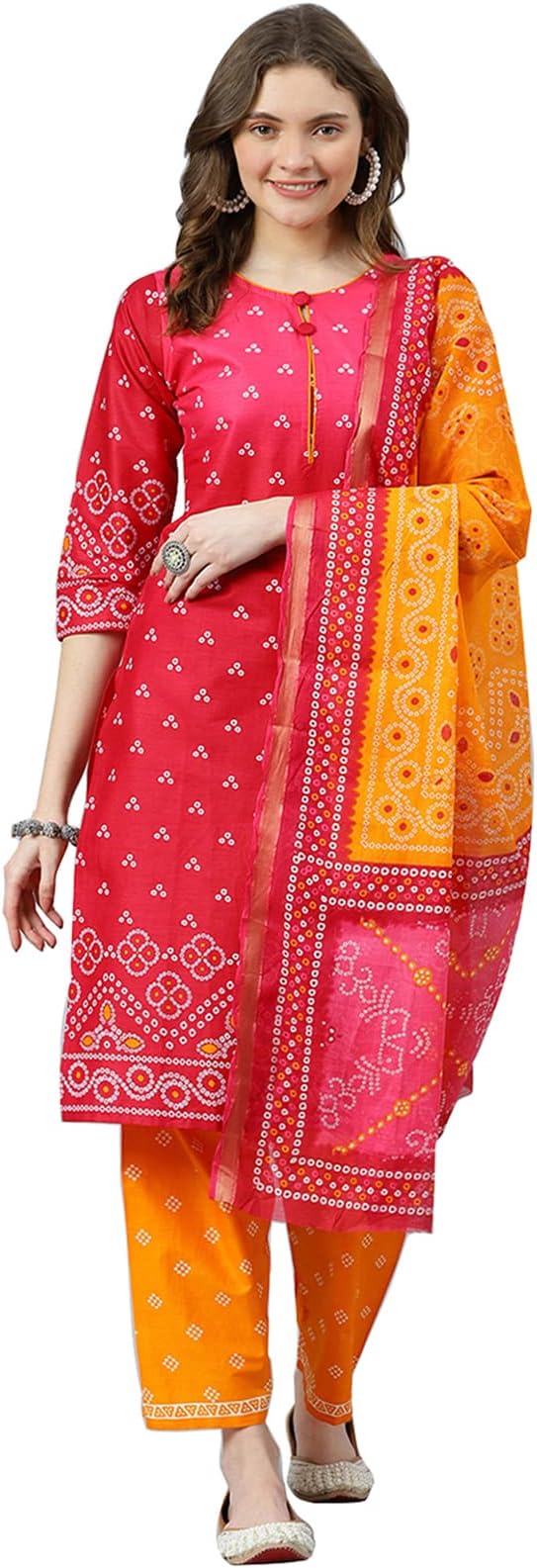 RatanWomen's Pure Cotton Bandhani Patiala Salwar Suit Set Latest