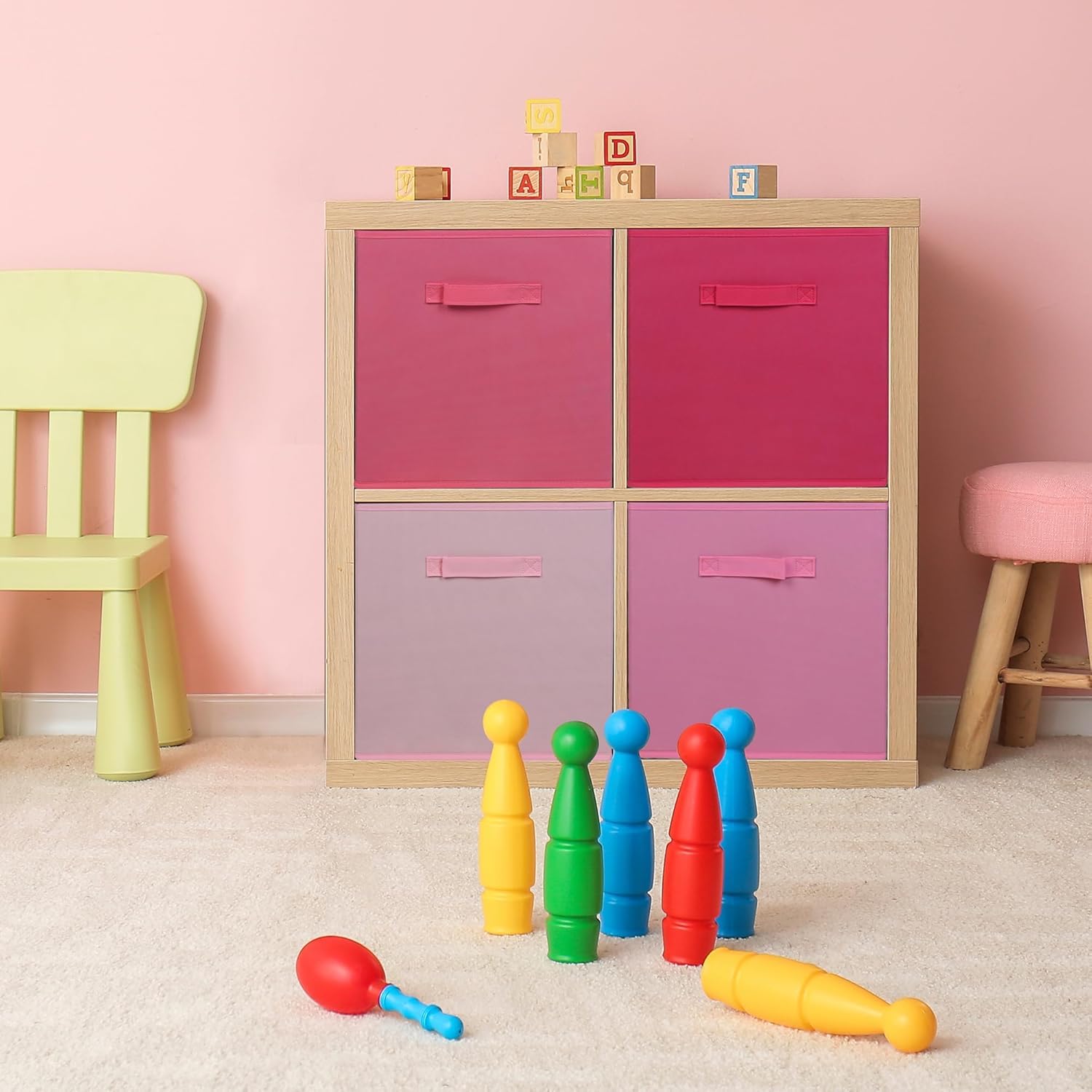 Set of 4 Large Storage Cubes Boxes fits IKEA KALLAX UNITS Size 33 x 38 x 33cm Collapsible Bins Baskets Fabric Canvas Kids Toys Bedroom Home Organiser Multiple colours Home office (Pinks)