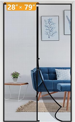 Miniatura 69 de Yotache - Puerta mosquitera magnética estrecha para puerta de 26 x 78 pulgadas, tamaño de malla de 28 x 79 pulgadas, malla de fibra de vidrio Negro