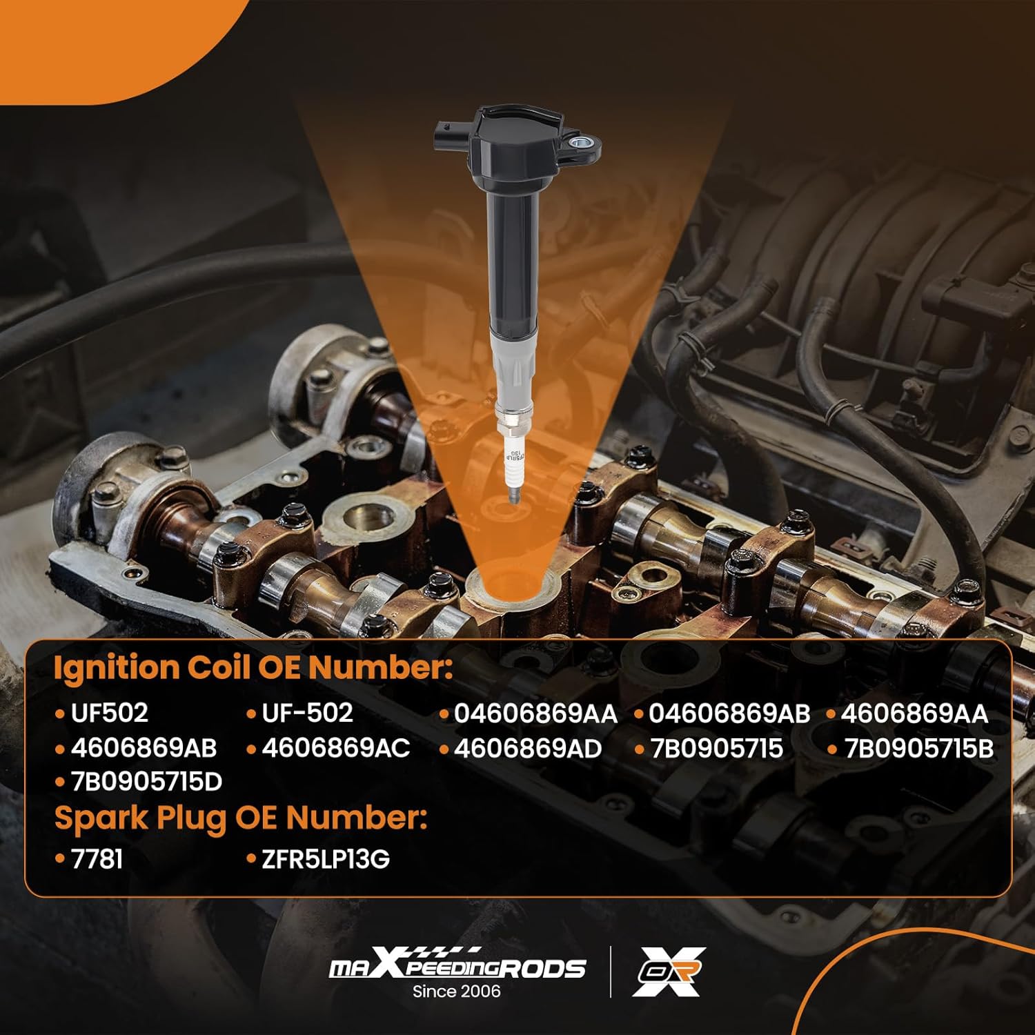 maXpeedingrods UF502 Ignition Coil 7781 Spark Plug for Dodge Chrysler VW V6 3.5L 4.0L Engine, 2006-2010 Charger, 2008-2010 Avenger Town & Country, 2009-2010 Journey Challenger (Set of 6)