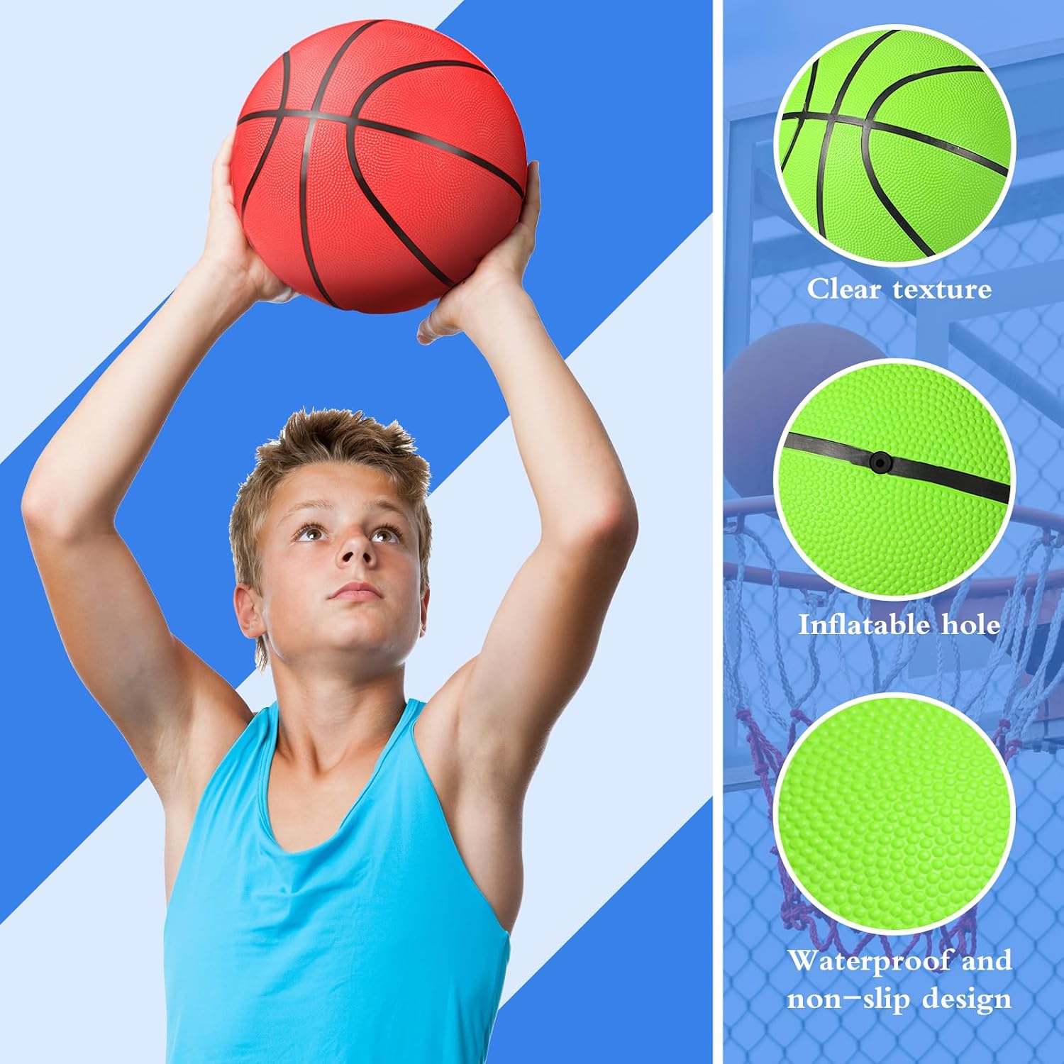 Lenwen Rubber Basketballs Bulk Official Size with Pump Set for Youth Boys PE Back to School Training Practice Match Games Sports Gifts, 6 Colors