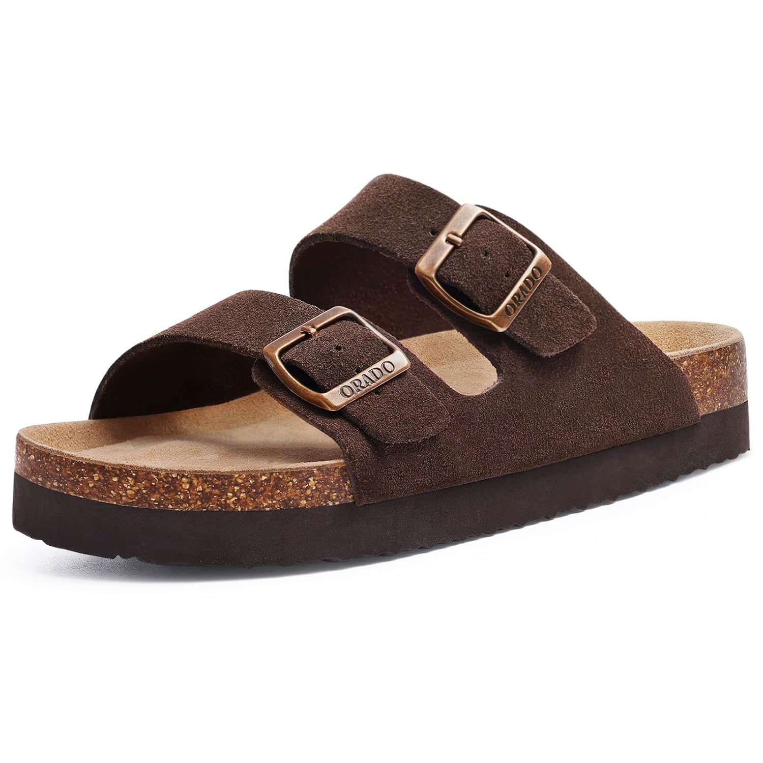 Platform Suede Sandals for Women Soft Cork Footbed Summer Slides with Adjustable Buckle