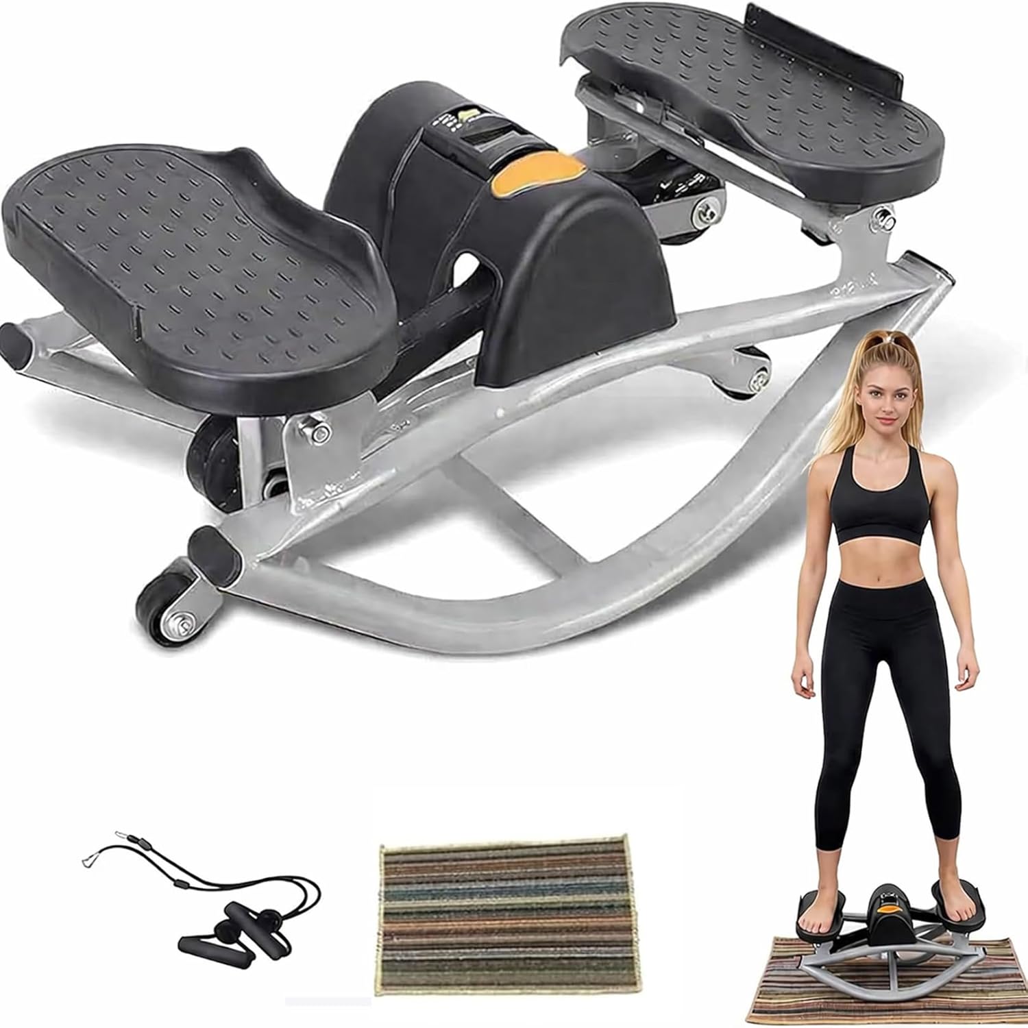 Rock Stepper Side to Side Lateral Rocking Stepper Machine with Resistance Bands Digital Monitor and Non Slip Mat Low Impact Fitness Stepper for Home Workout