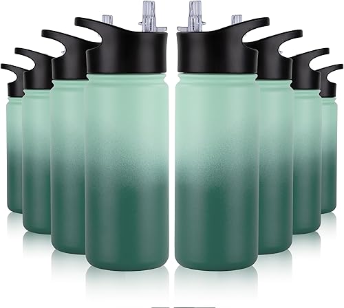 Miniatura 18 de Paquete de 8 botellas de agua deportivas de acero inoxidable con aislamiento de 32 oz, botellas de agua con tapa de pajita y tapas de boca ancha,