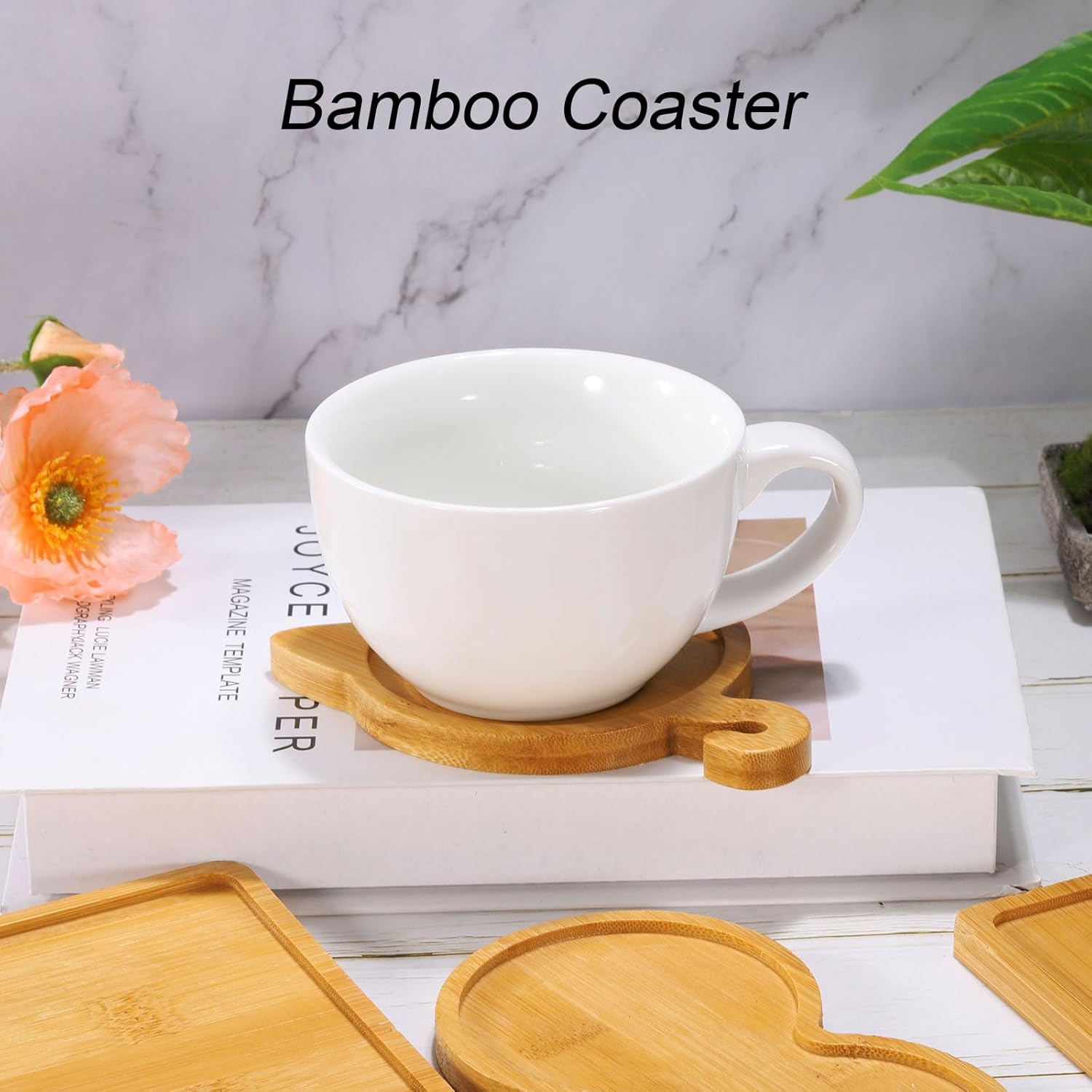 uxcell 4PCS Mosaic Bamboo Coasters, 5.1 Inch Blank Base Trays, Square Drinking Cup Coaster, Wooden Drink Coasters for Coffee Table Dining Table Protection, Brown - Image 4