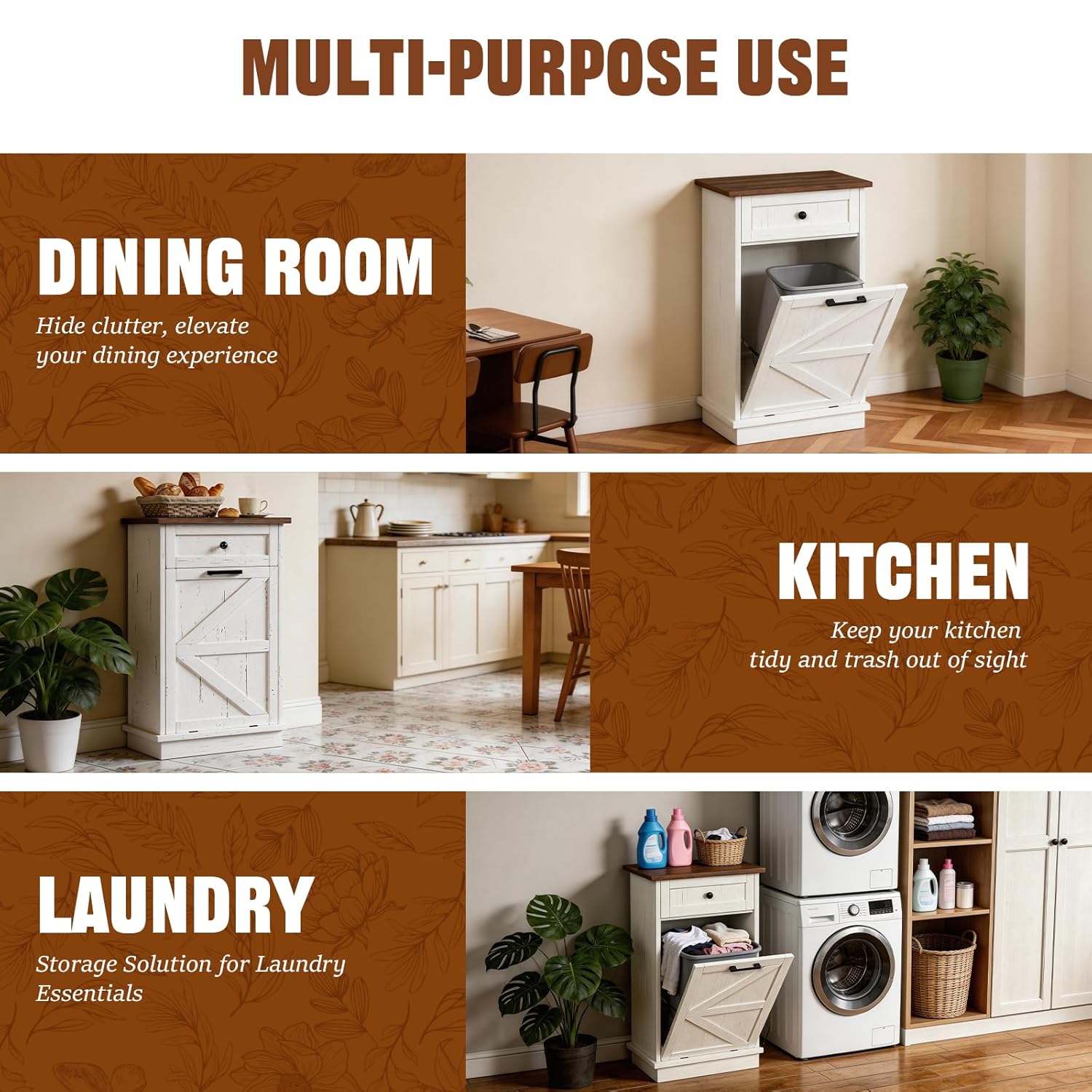 Tilt Out Trash Can Cabinet, 10 Gallon Garbage Can Cabinet for Kitchen with Storage Drawer, Free Standing Recycling Cabinet, Odor Proof Dog Proof Trash Bin Cabinet for Laundry, Kitchen, Living Room